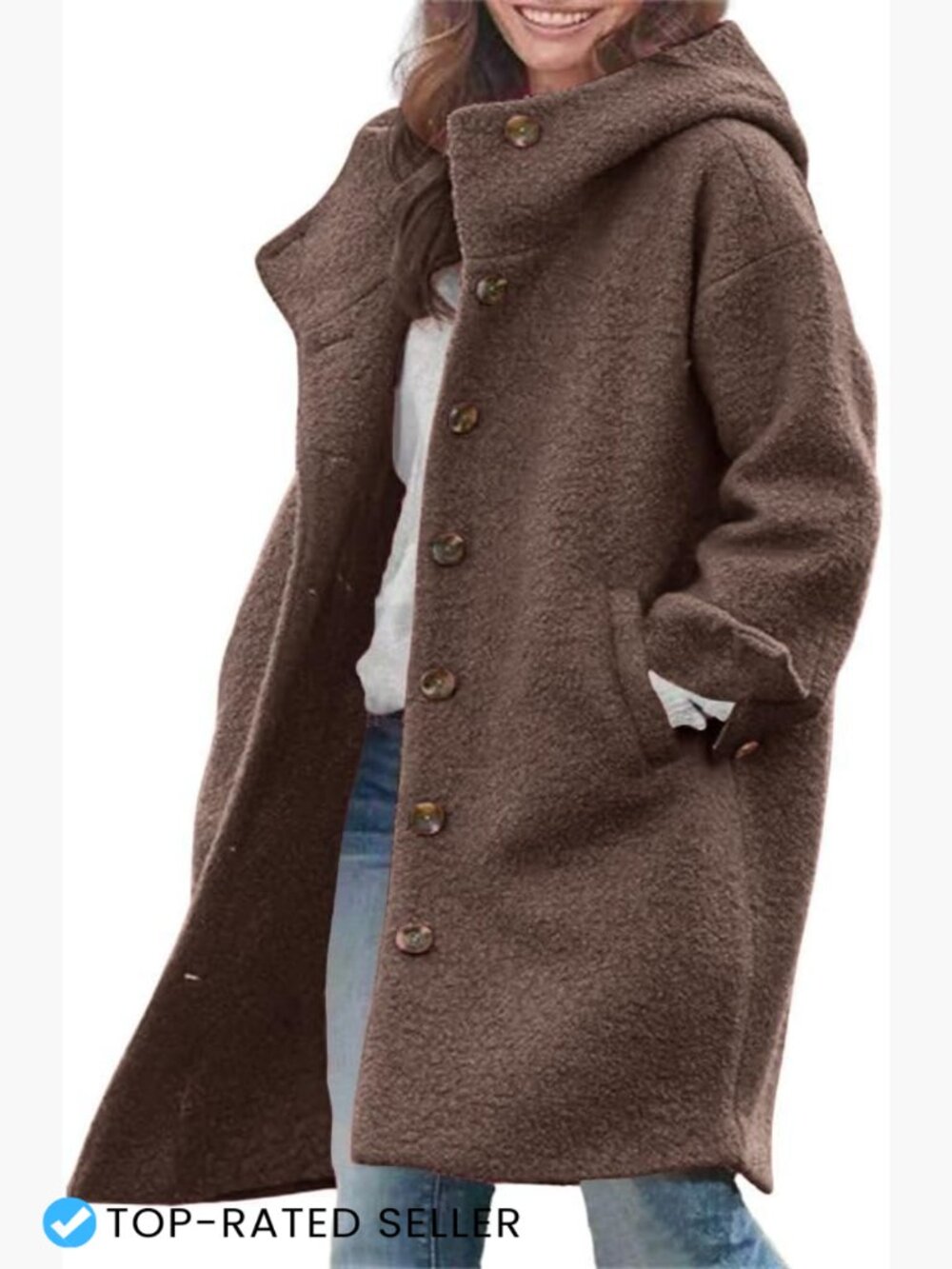 Wool Blend Trench Coat with Hood Single Breasted Long Winter Casual Jacket